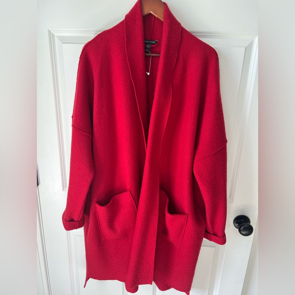 Eileen Fisher boiled wool car coat, Red, Large, Gently used.